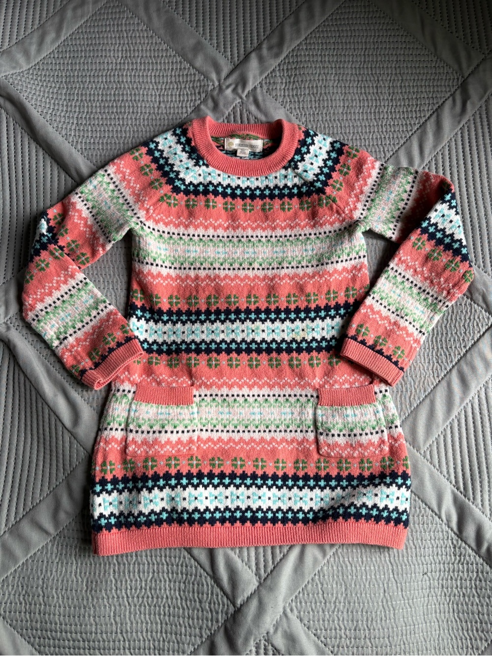 Tucker + Tate Coral Fair Isle Crewneck Sweater Dress